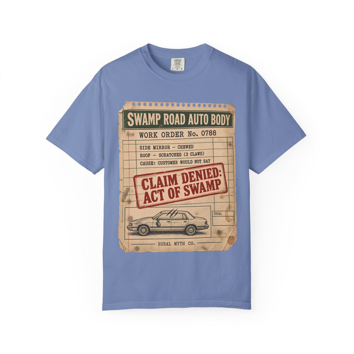 Lizard Man Auto Body T-Shirt in Washed Denim, front view