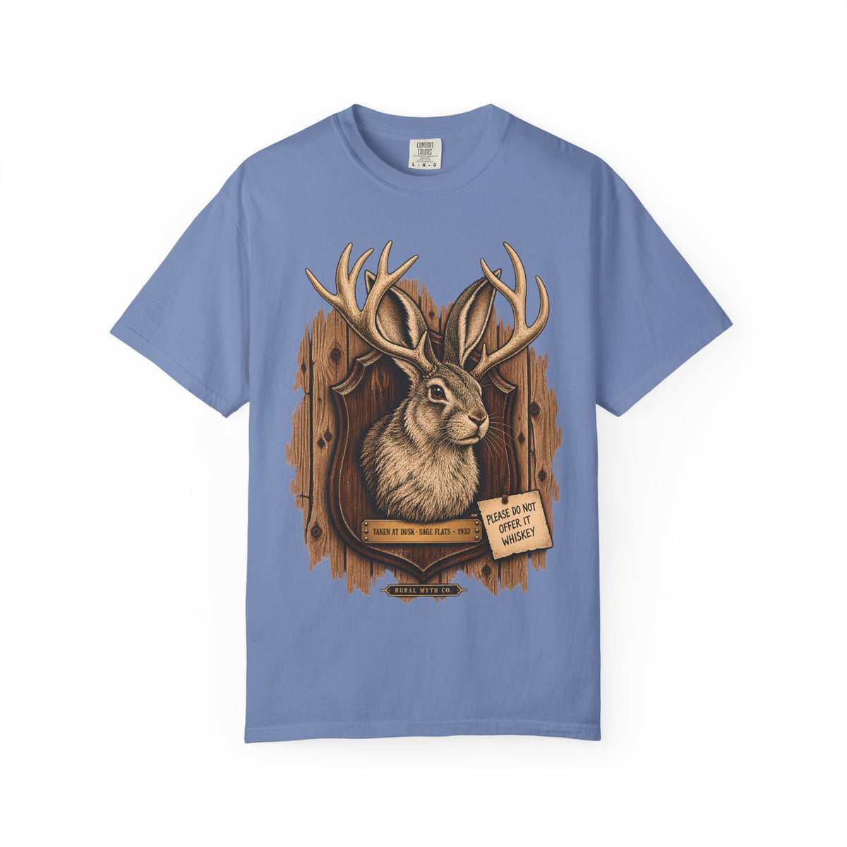 Jackalope Wall Mount T-Shirt in Washed Denim, front view
