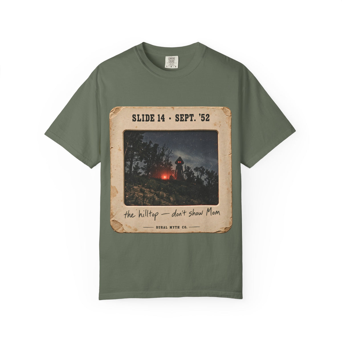 Flatwoods Monster Slide T-Shirt in Moss, front view