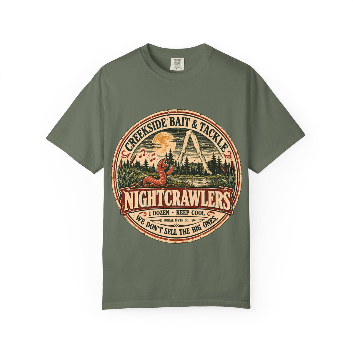 Nightcrawlers Bait Shop T-Shirt in Moss, front view