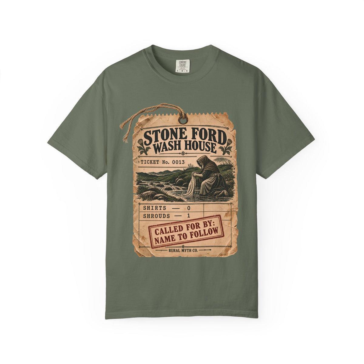 Bean Nighe Wash House T-Shirt in Moss, front view