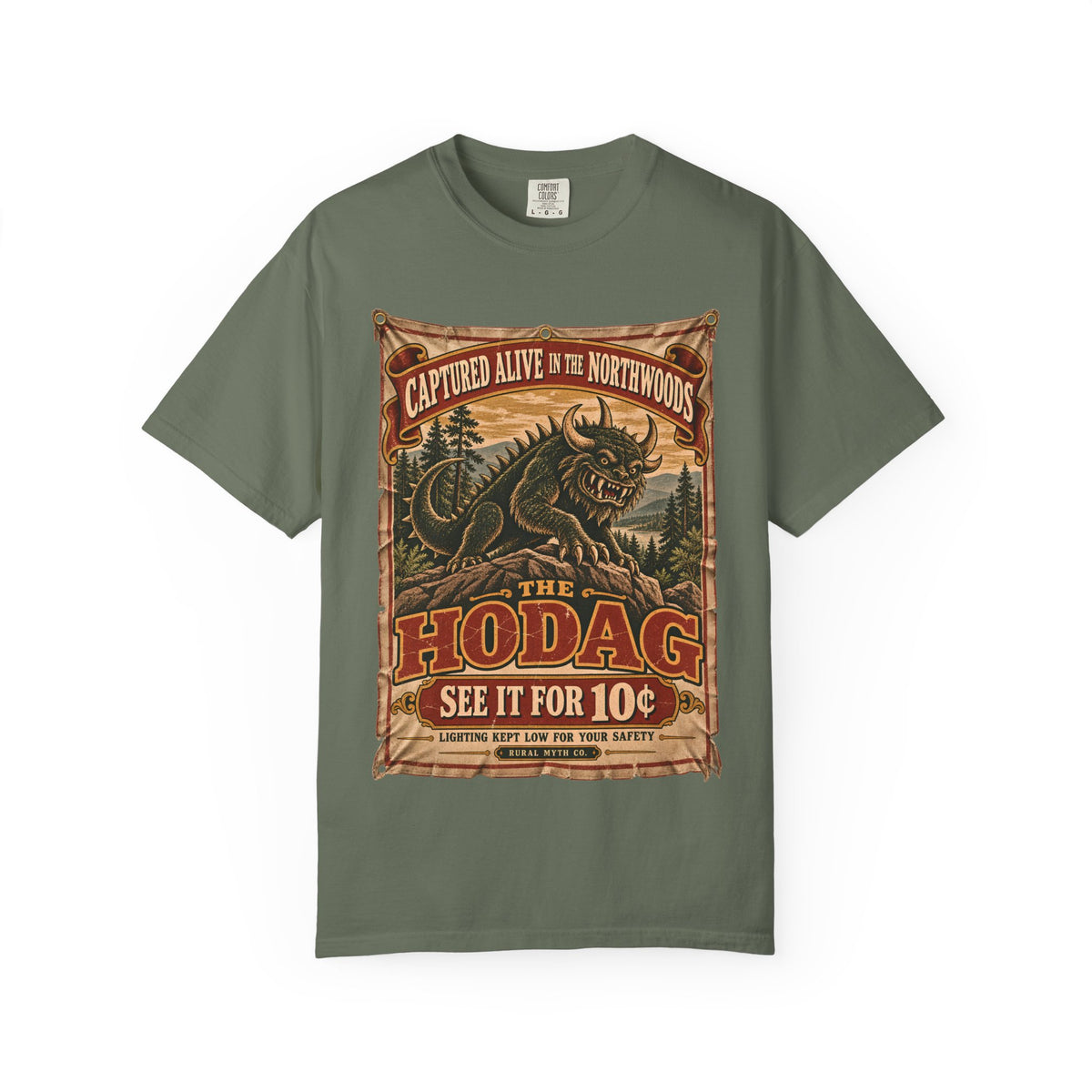 Hodag Sideshow Banner T-Shirt in Moss, front view