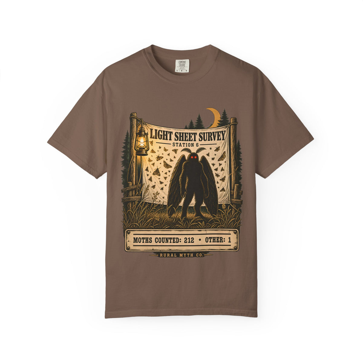 Mothman Moth Night T-Shirt in Espresso, front view