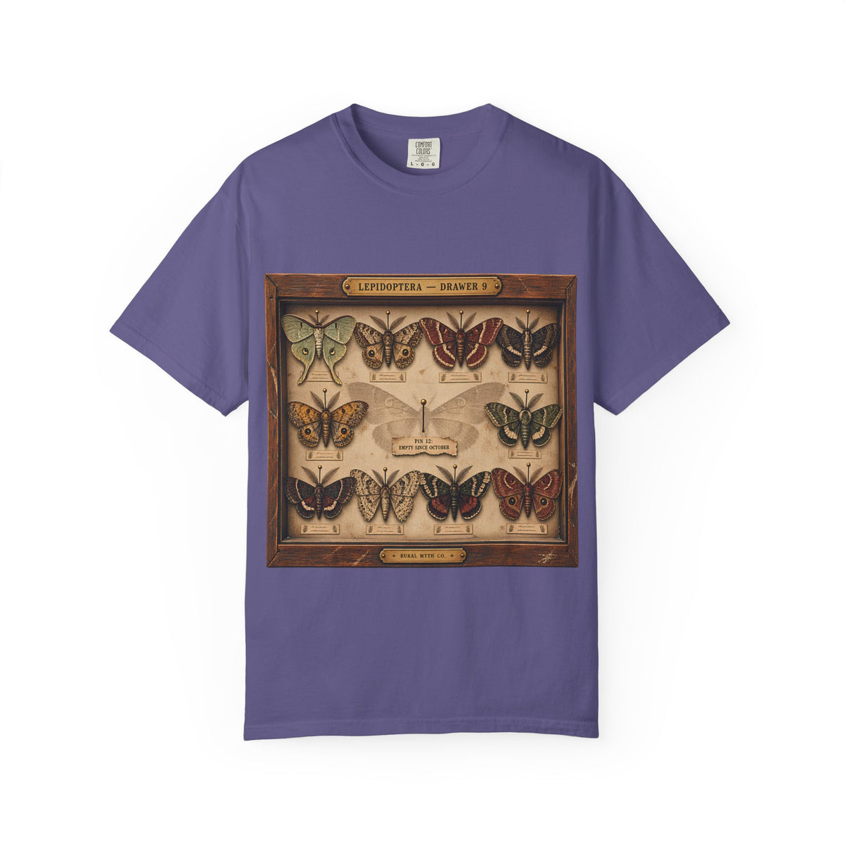 Mothman Specimen Drawer T-Shirt in Grape, front view