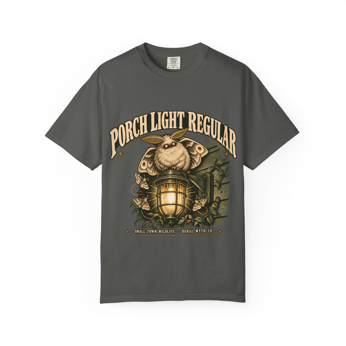 Porch Light Moth T-Shirt in Pepper, front view