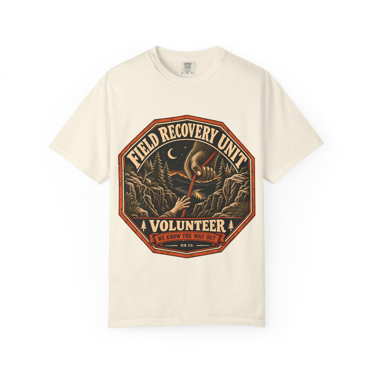 Bigfoot Rescue Patch T-Shirt in Ivory, front view