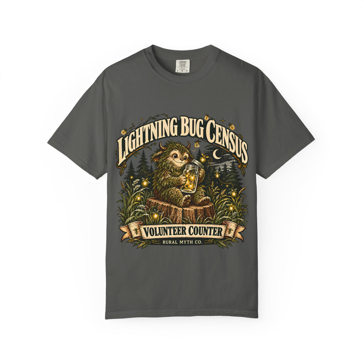 Lightning Bug Census T-Shirt in Pepper, front view