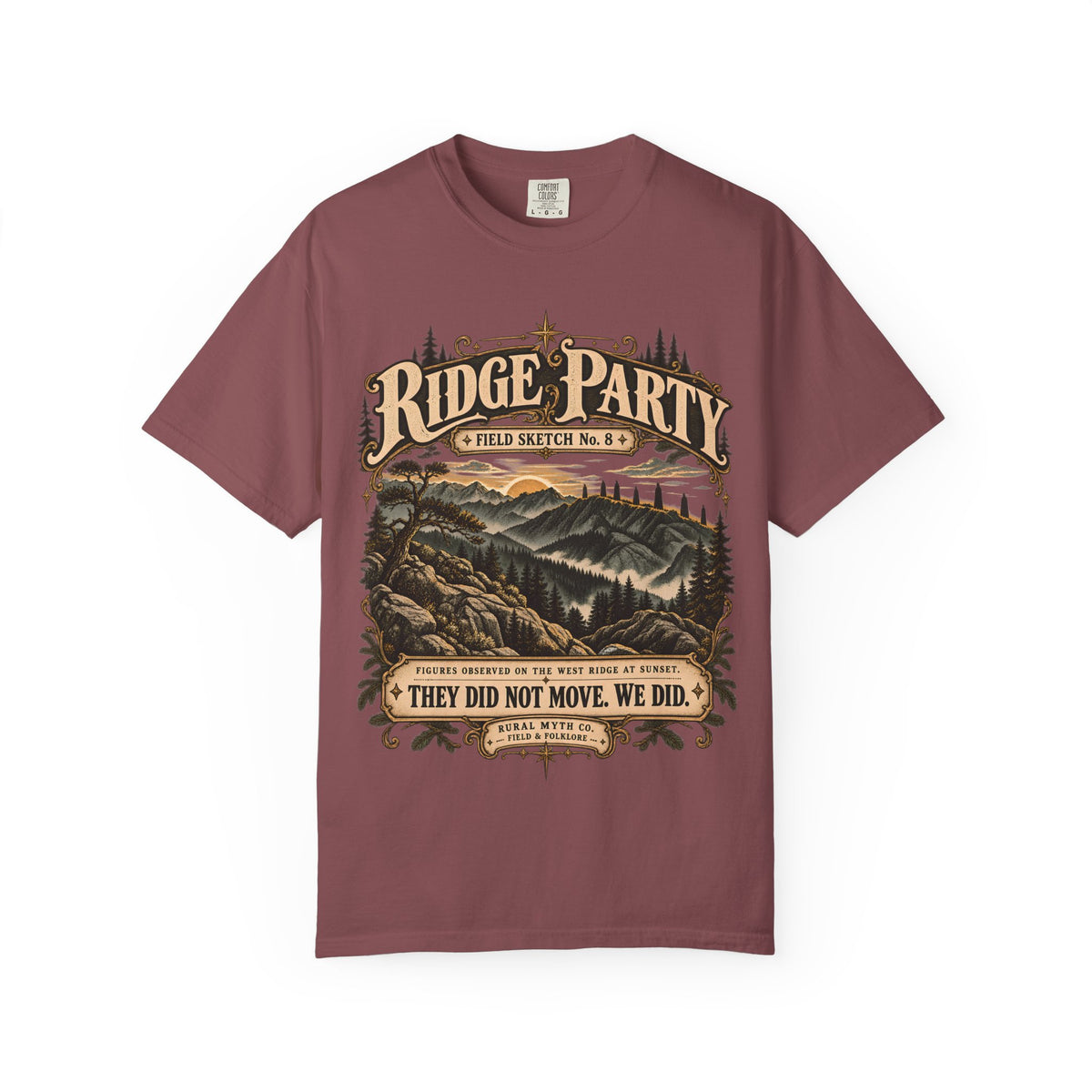 Ridge Party Shadow Figures T-Shirt in Brick, front view