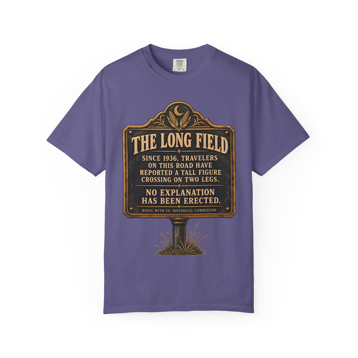 Cryptid Sighting Historical Marker T-Shirt in Grape, front view