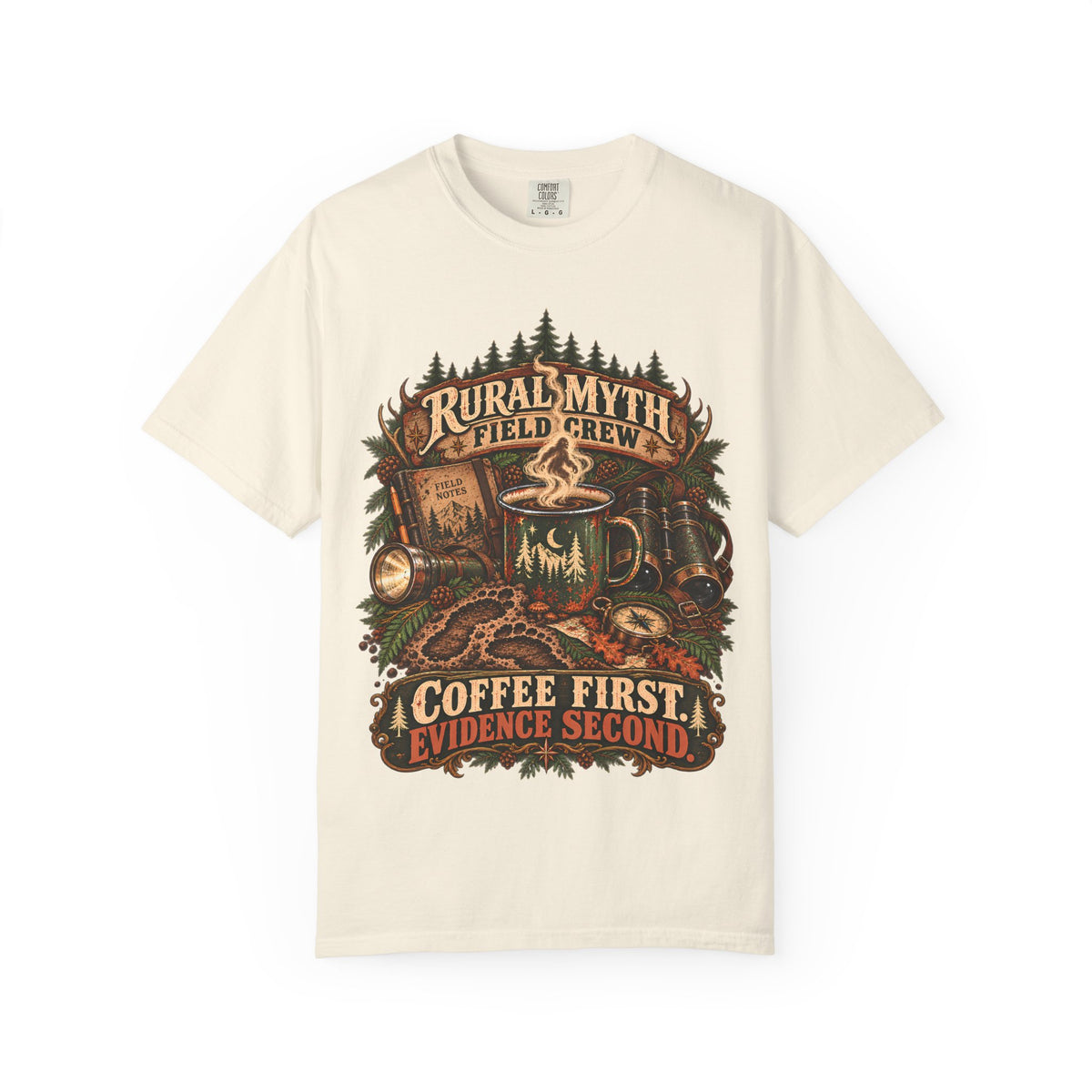 Coffee Before Cryptids T-Shirt in Ivory, front view