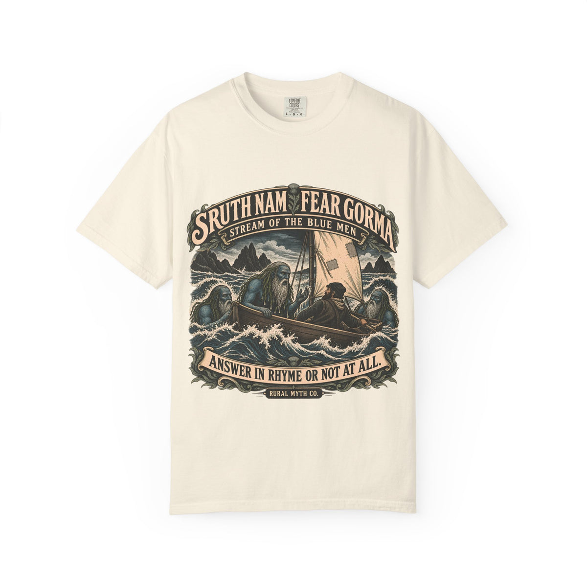 Blue Men Sea Folklore T-Shirt in Ivory, front view