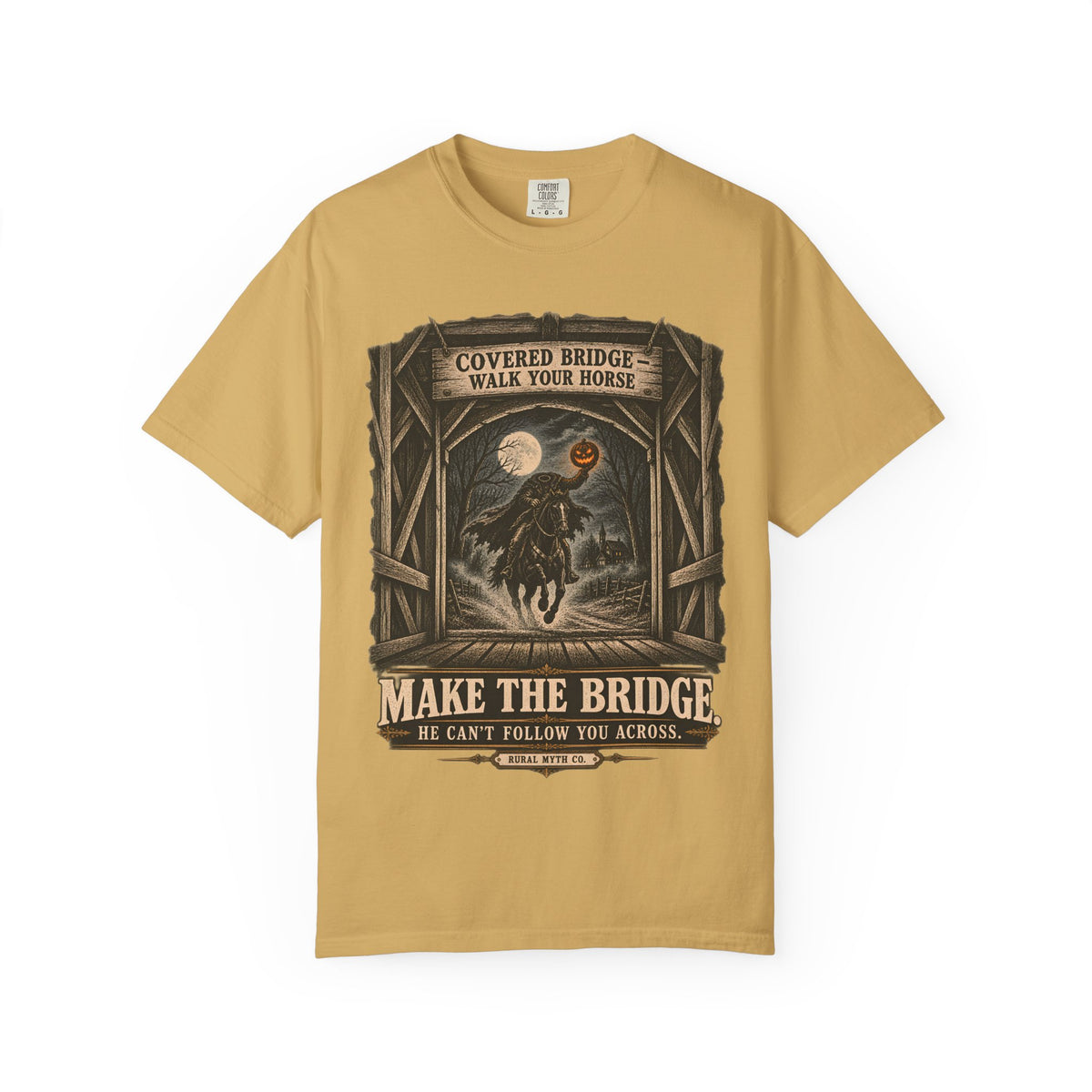 Headless Horseman Bridge T-Shirt in Mustard, front view
