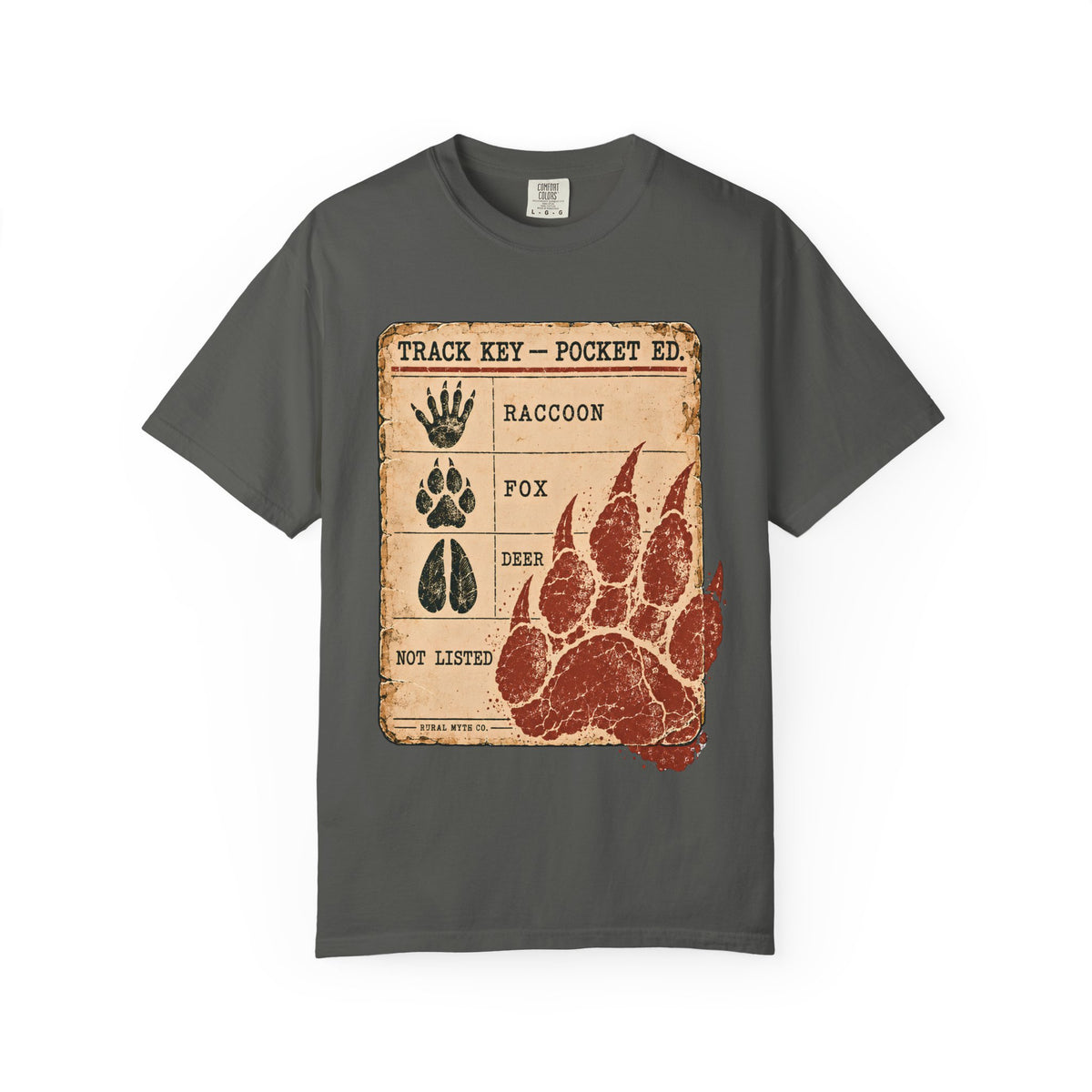 Cryptid Track Key T-Shirt in Pepper, front view