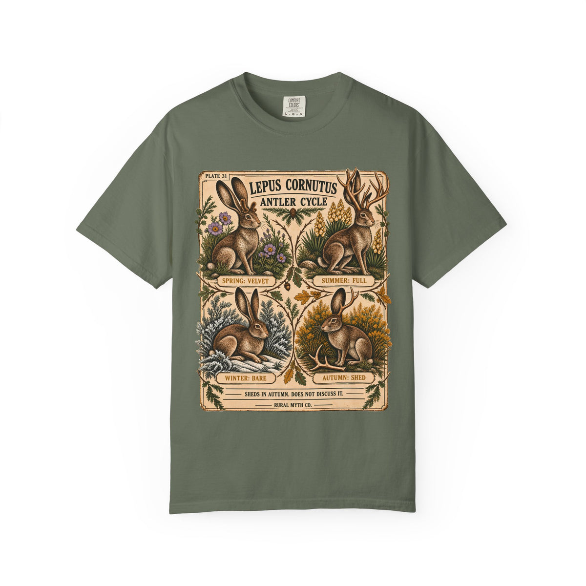 Jackalope Antler Cycle T-Shirt in Moss, front view
