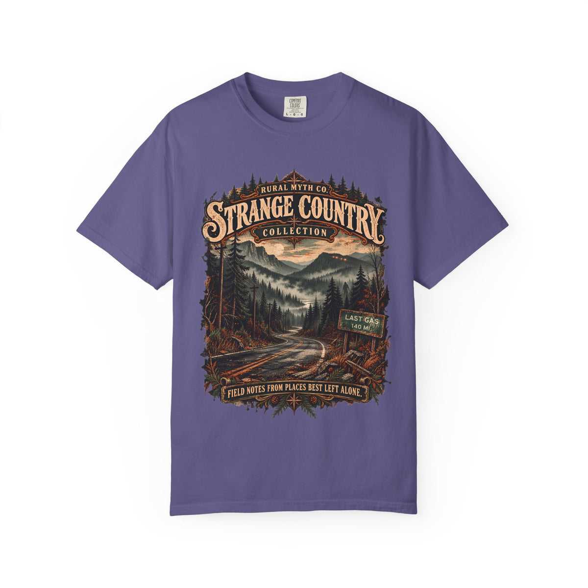 Strange Country Travel Poster T-Shirt in Grape, front view