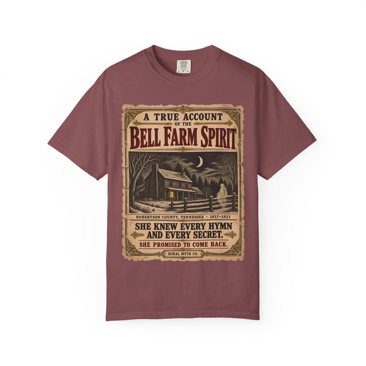 The Bell Witch Farm T-Shirt in Brick, front view