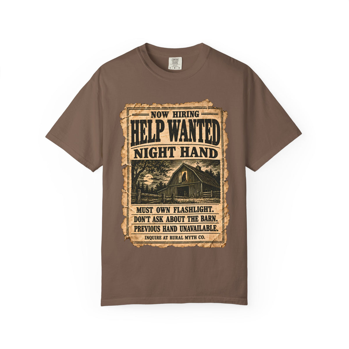 Help Wanted Night Hand T-Shirt in Espresso, front view
