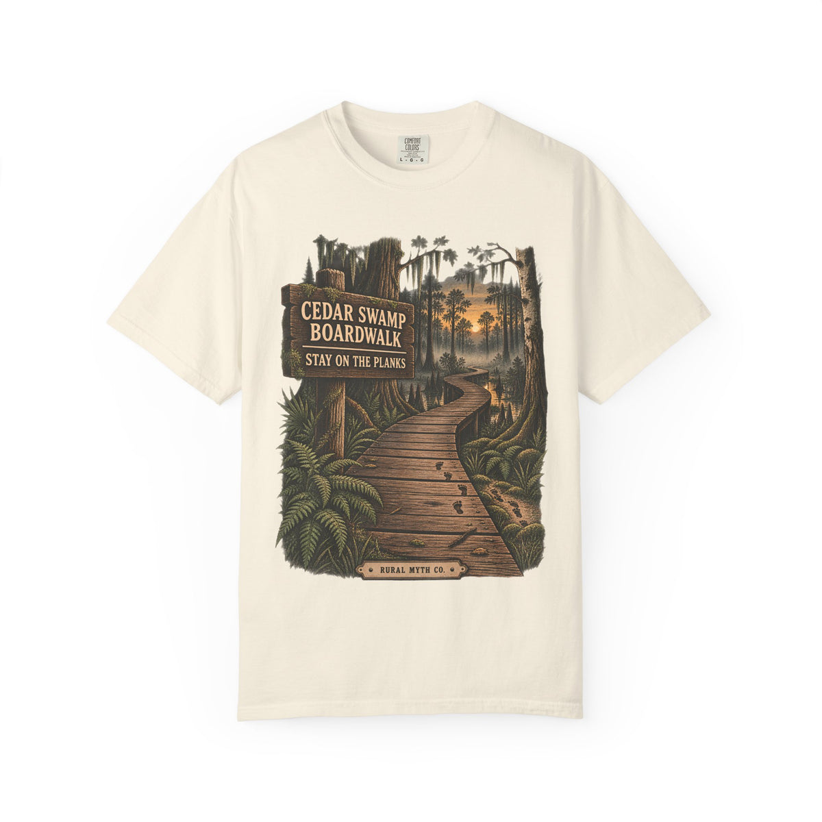 Boardwalk Closes at Dusk T-Shirt in Ivory, front view