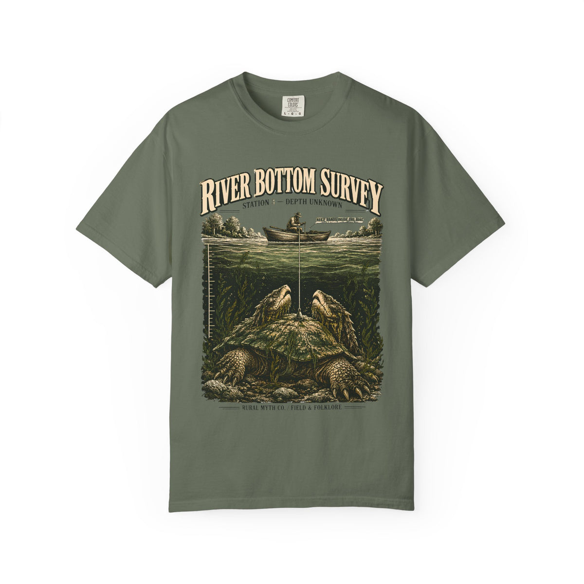 Two-Headed Snapping Turtle T-Shirt in Moss, front view