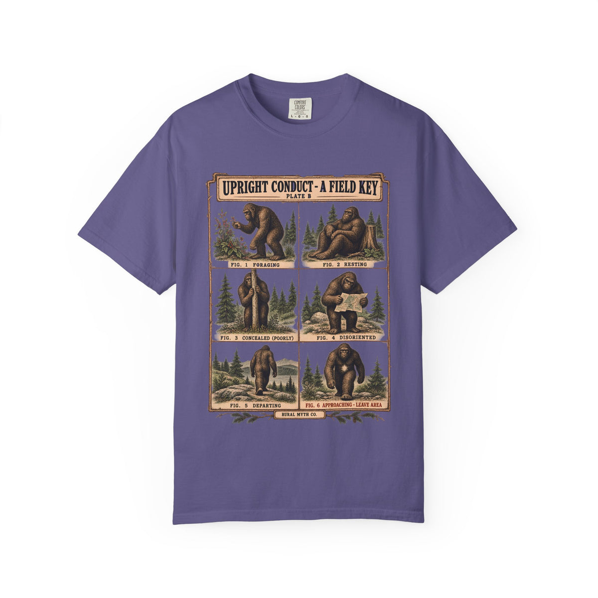 Bigfoot Behavior Field Key T-Shirt in Grape, front view
