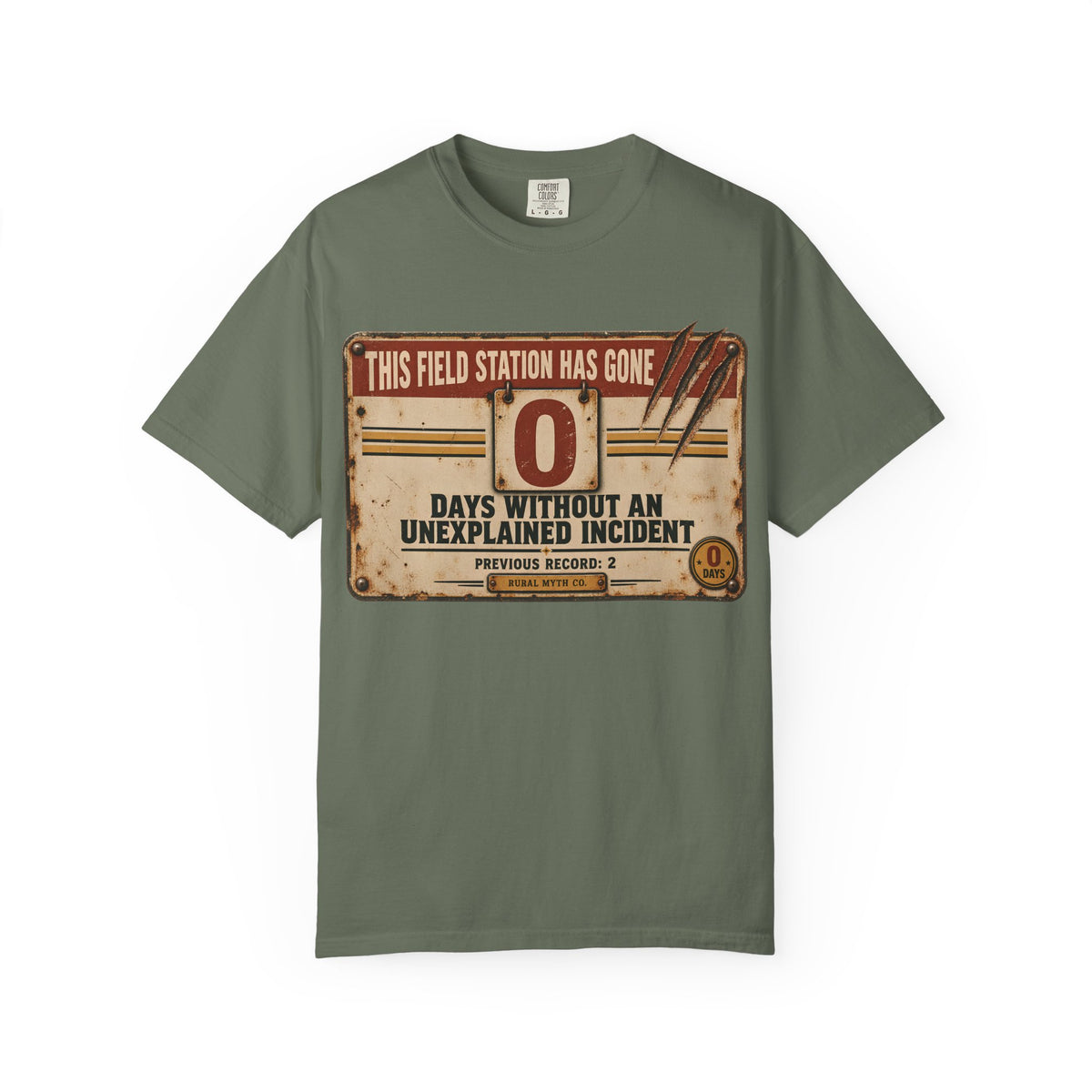 Days Without an Incident T-Shirt in Moss, front view