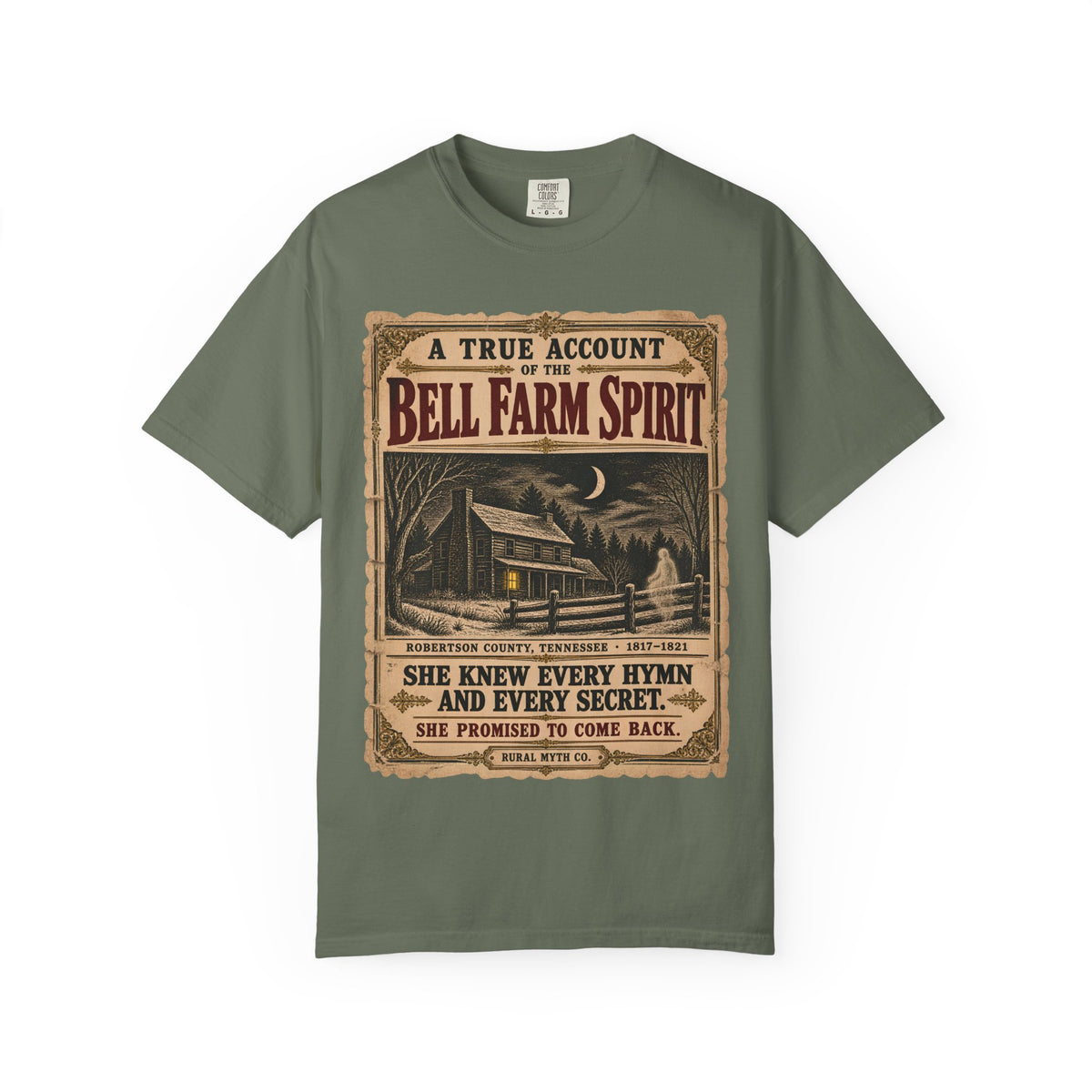 The Bell Witch Farm T-Shirt in Moss, front view