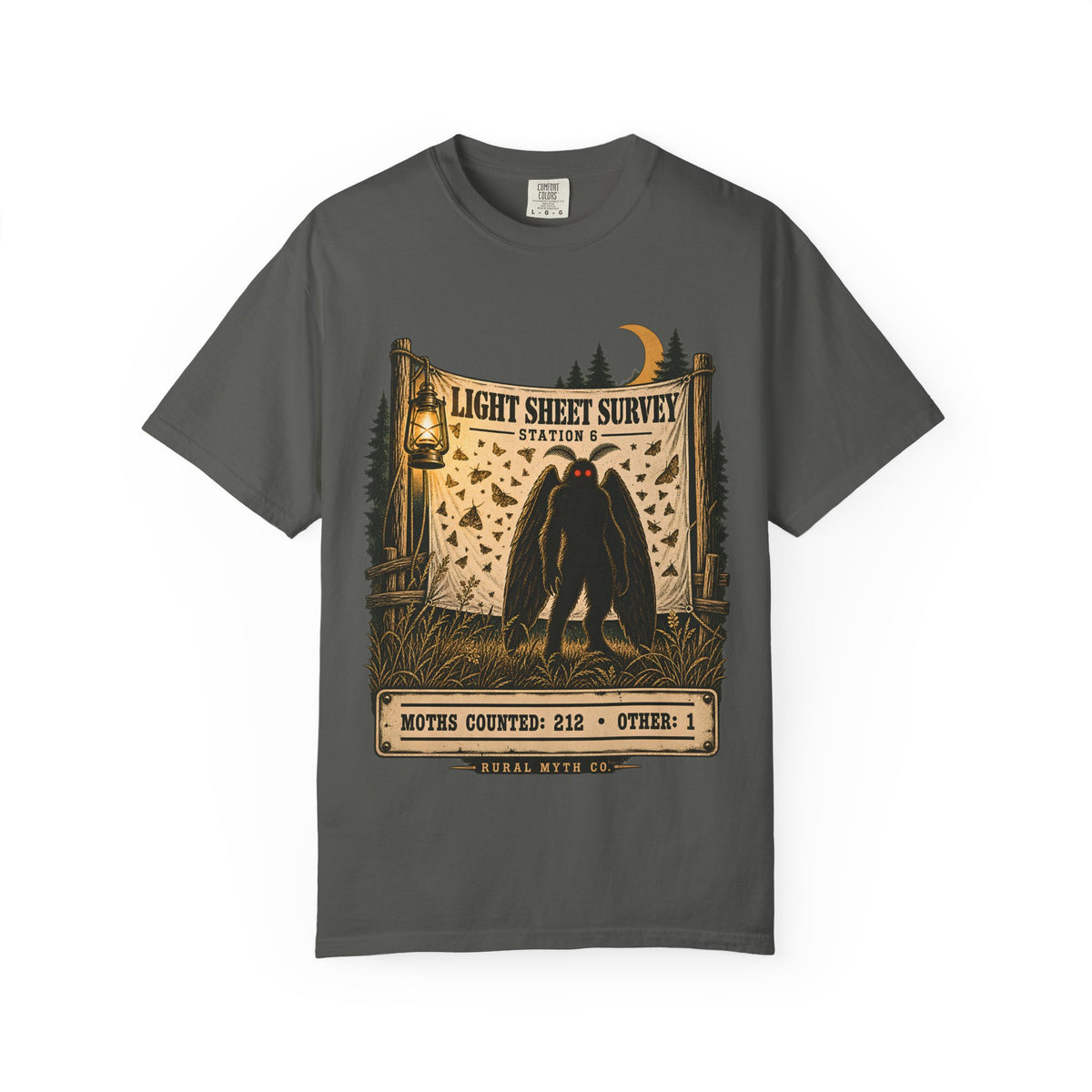 Mothman Moth Night T-Shirt in Pepper, front view