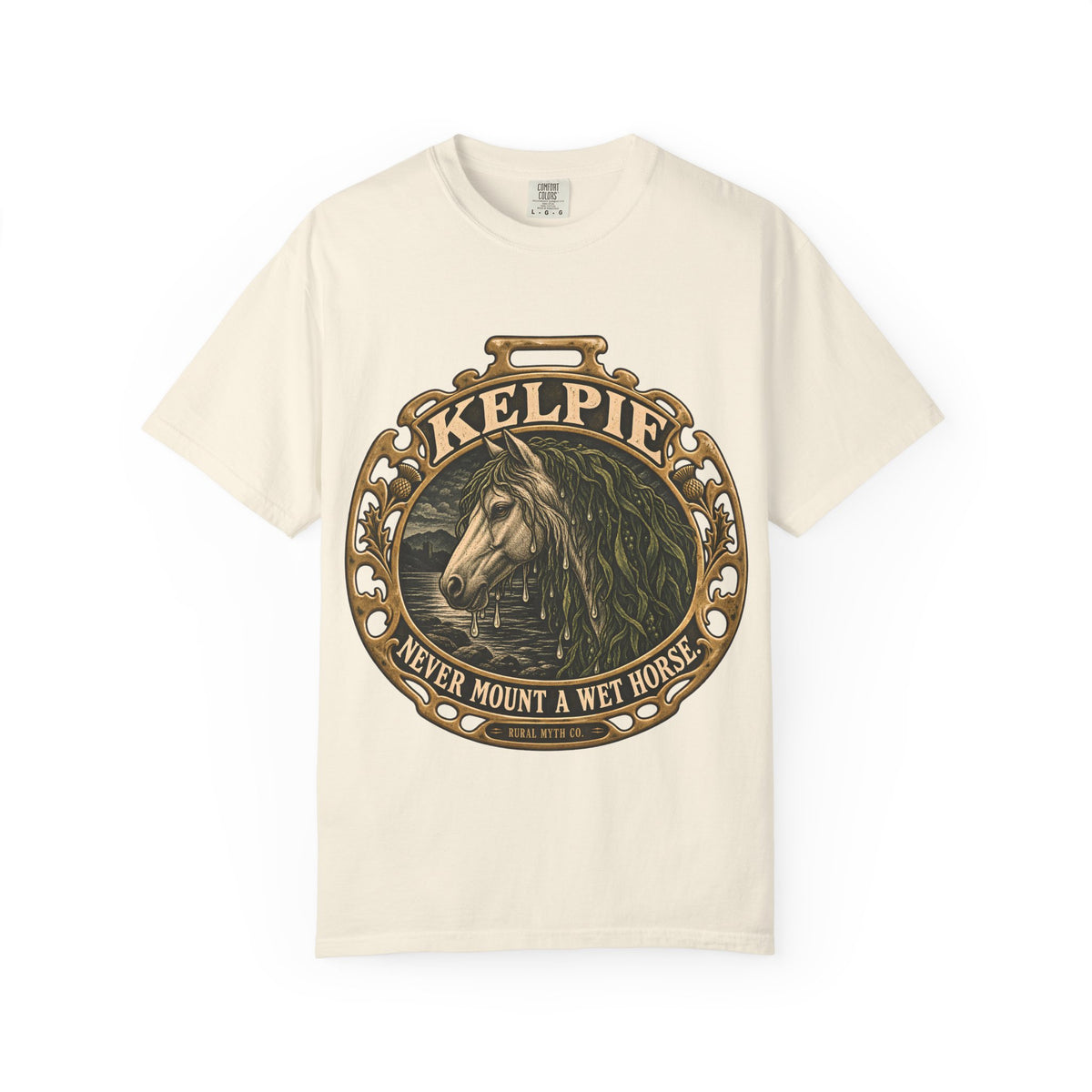 Never Mount a Kelpie T-Shirt in Ivory, front view