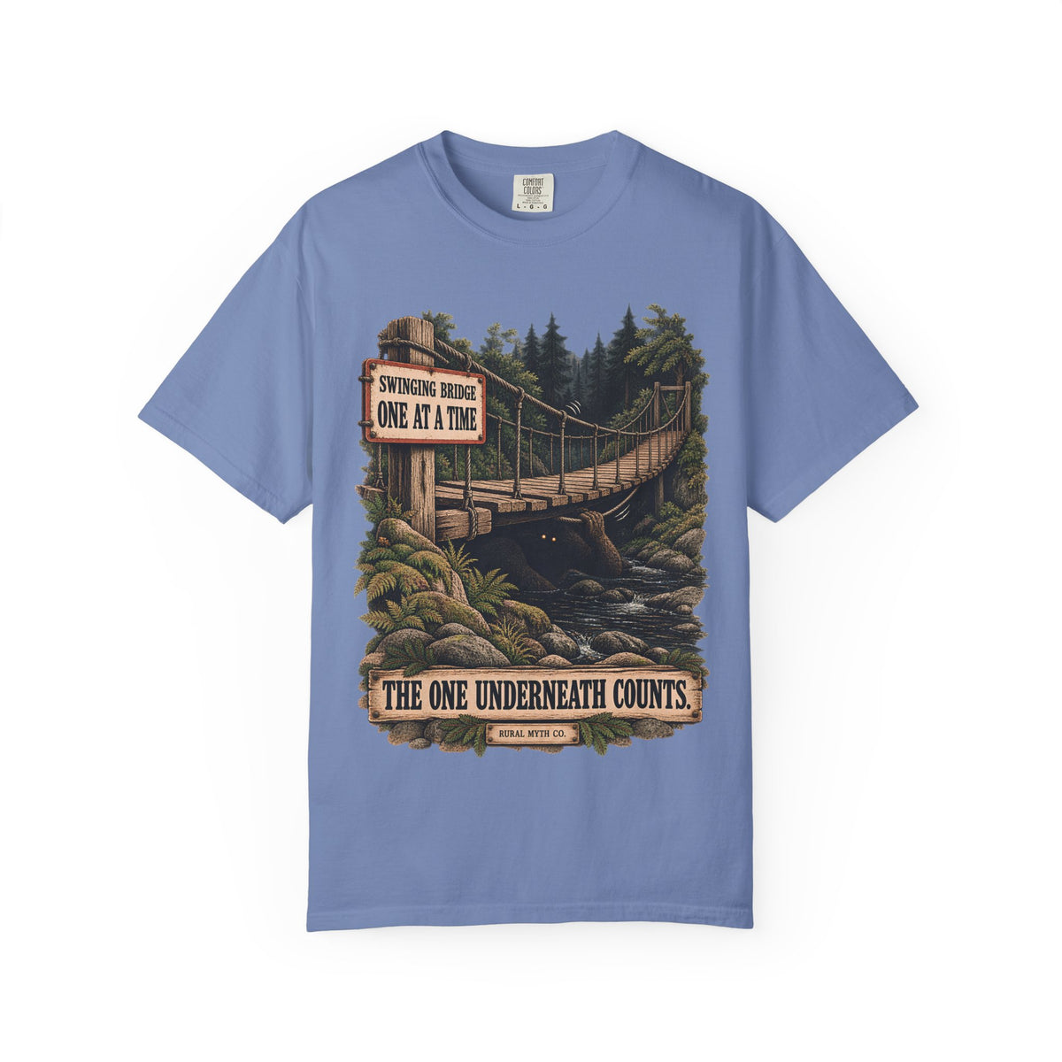Troll Under the Bridge T-Shirt in Washed Denim, front view