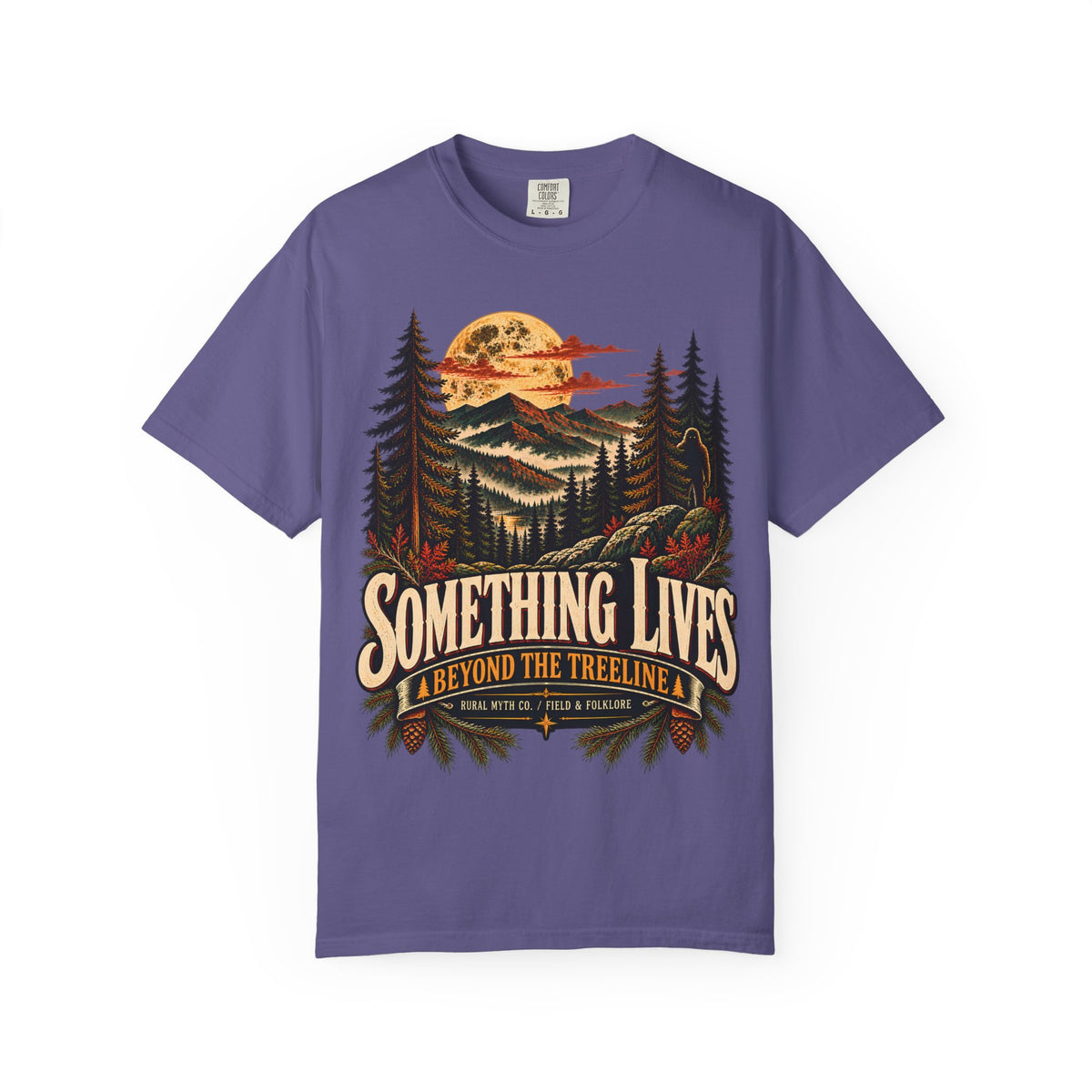 Beyond the Treeline Bigfoot T-Shirt in Grape, front view