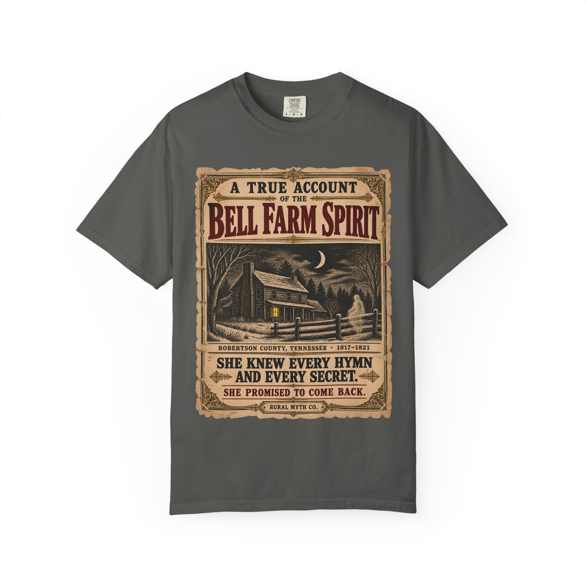 The Bell Witch Farm T-Shirt in Pepper, front view