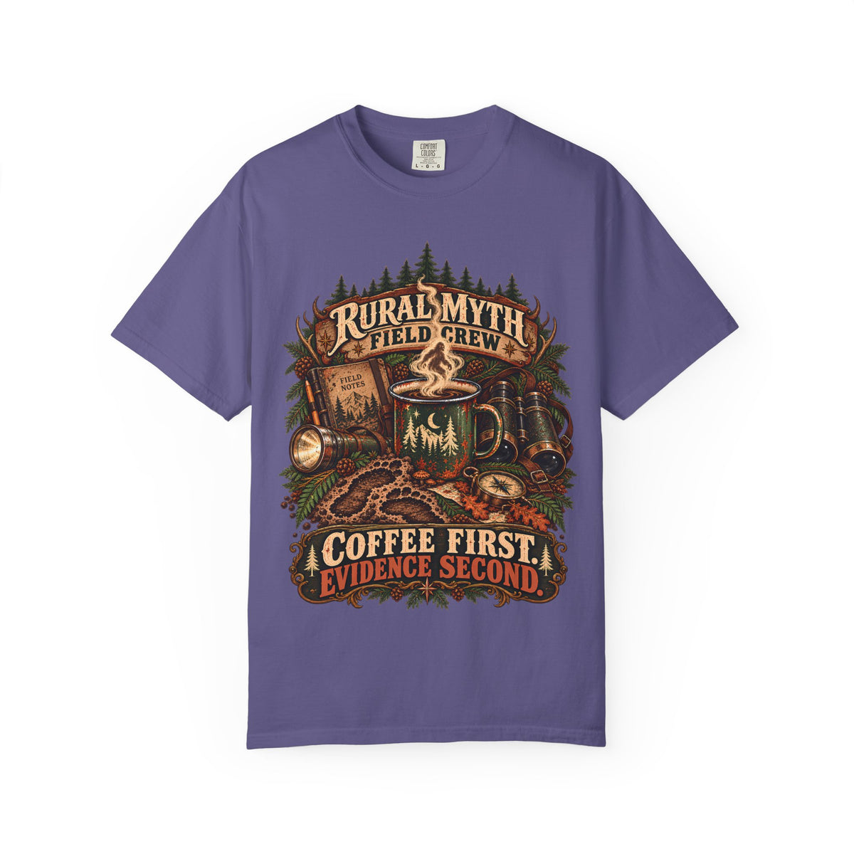Coffee Before Cryptids T-Shirt in Grape, front view