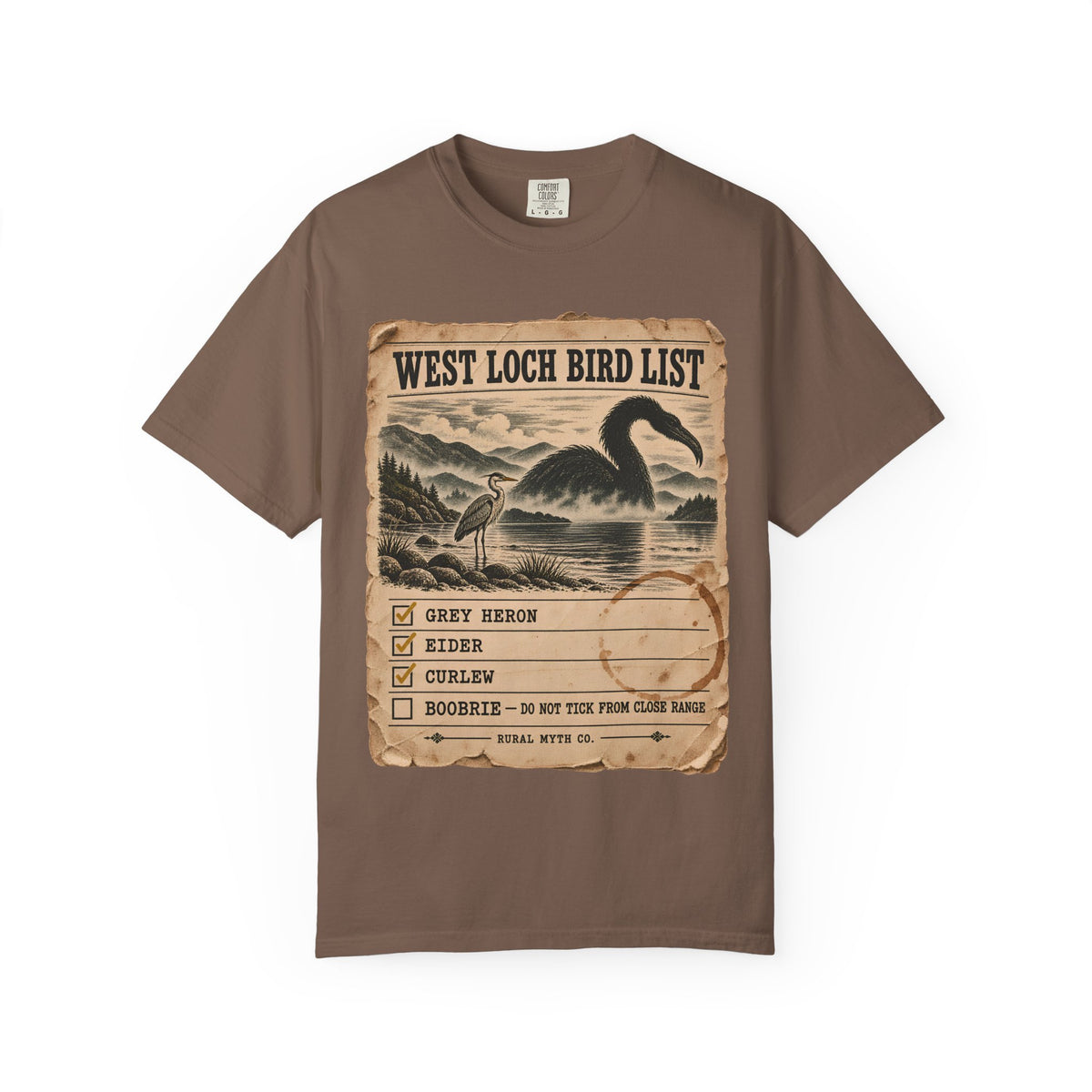Boobrie Bird List T-Shirt in Espresso, front view