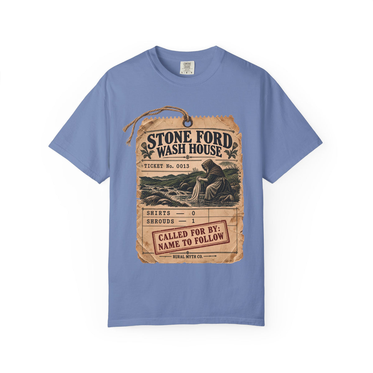 Bean Nighe Wash House T-Shirt in Washed Denim, front view