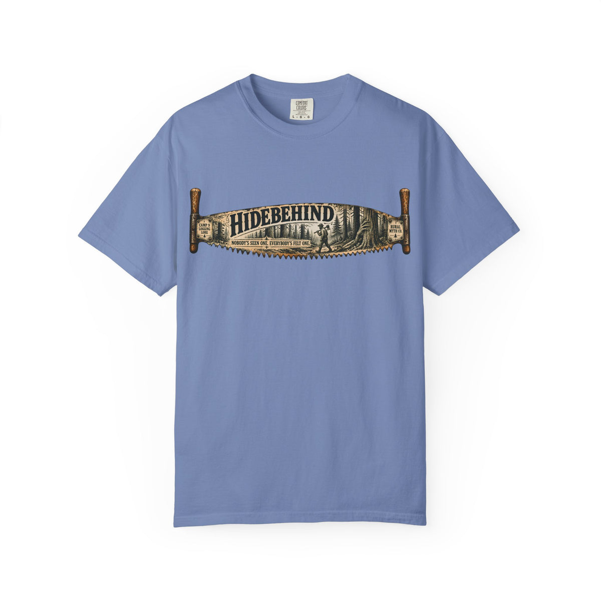 Hidebehind Logging Camp T-Shirt in Washed Denim, front view