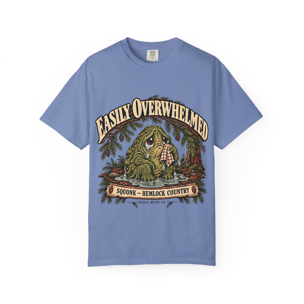 Easily Overwhelmed Squonk T-Shirt in Washed Denim, front view