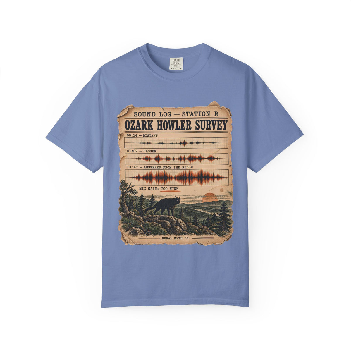 Ozark Howler Survey T-Shirt in Washed Denim, front view