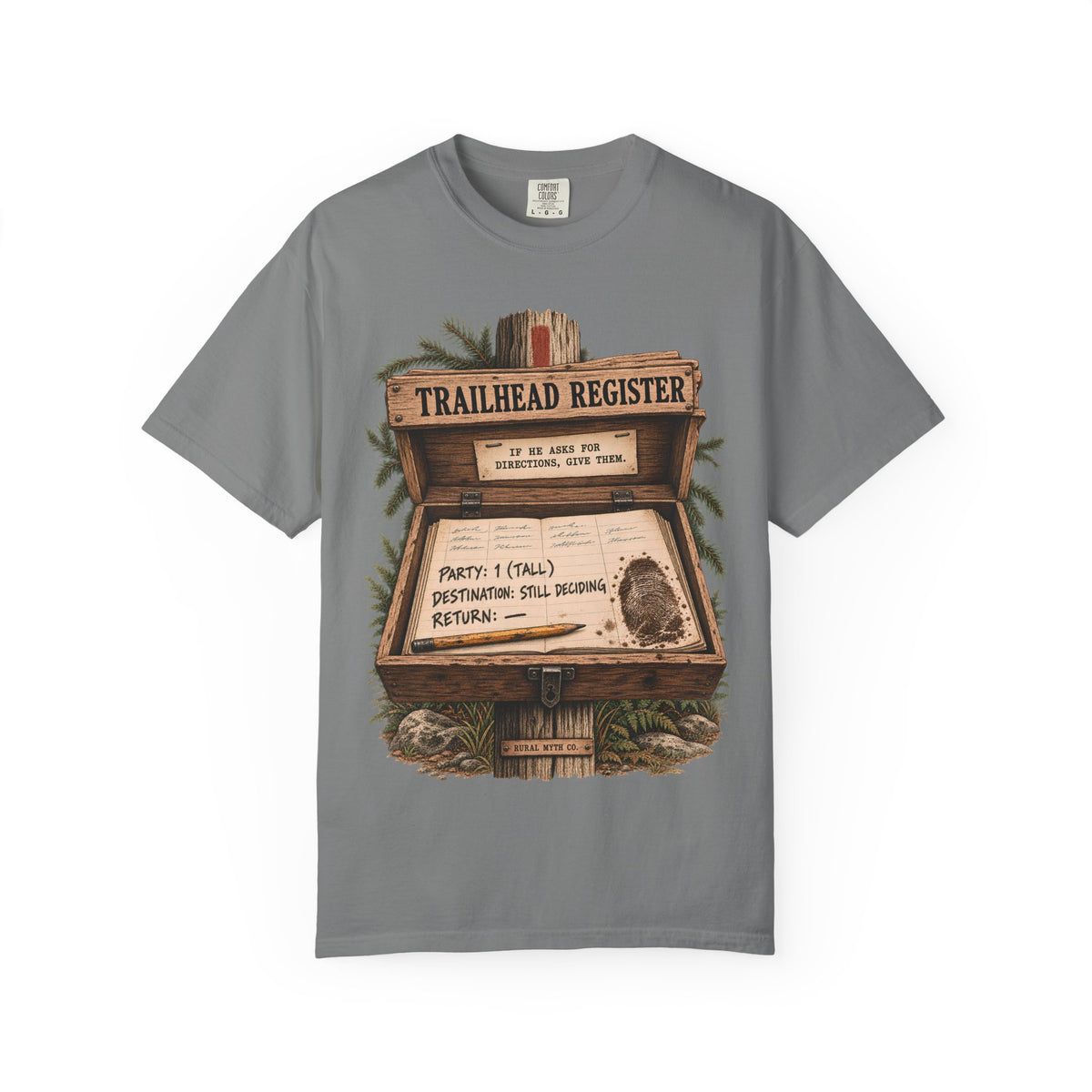 Bigfoot Trailhead Register T-Shirt in Grey, front view