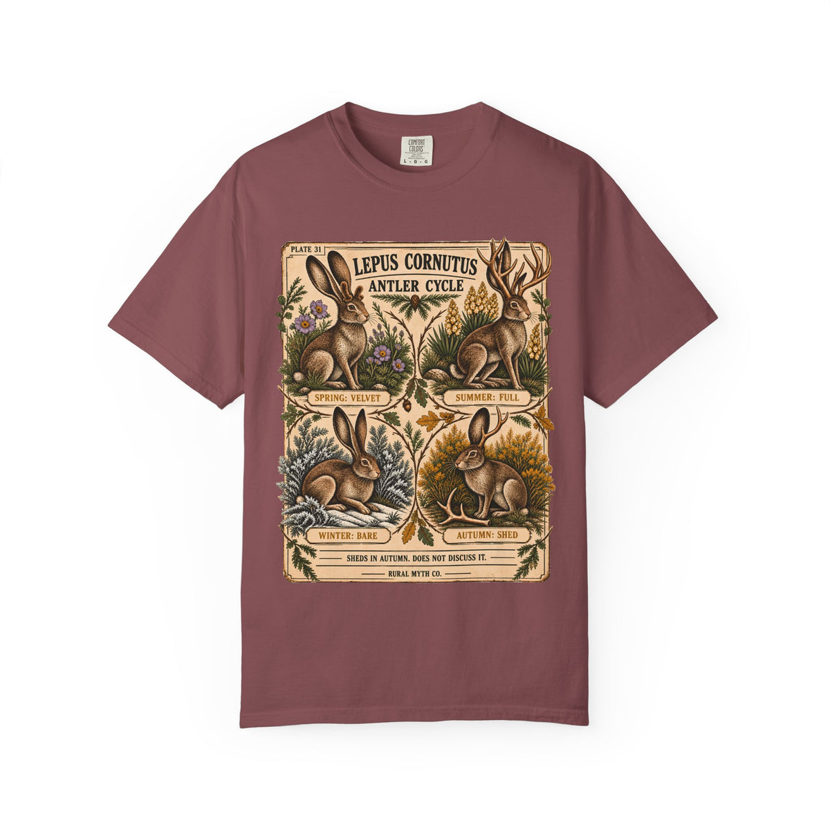 Jackalope Antler Cycle T-Shirt in Brick, front view