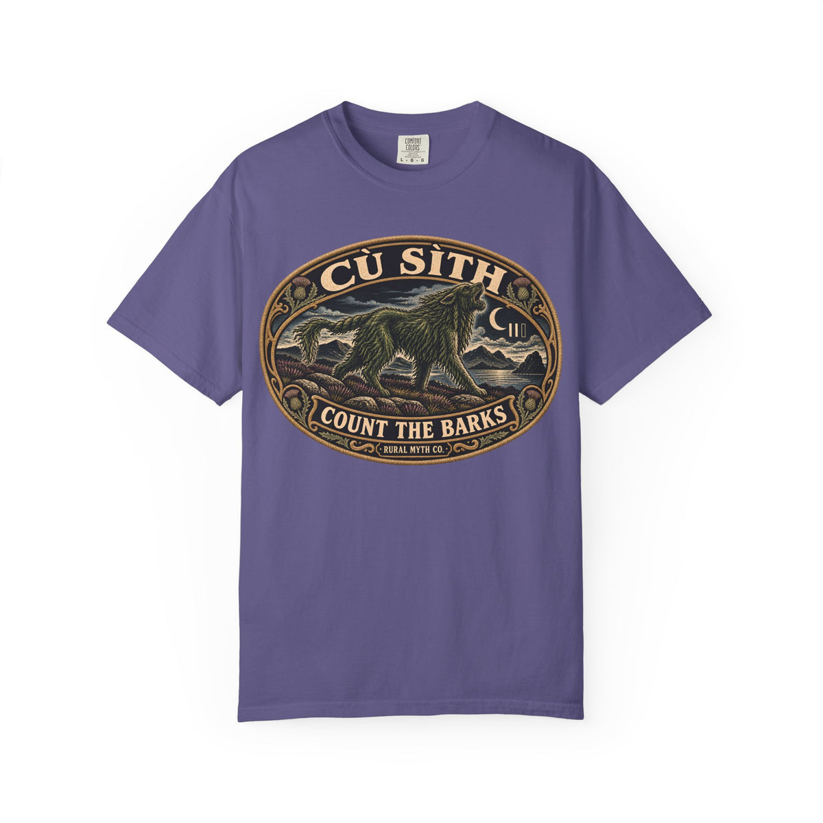 Cu Sith Fairy Hound T-Shirt in Grape, front view