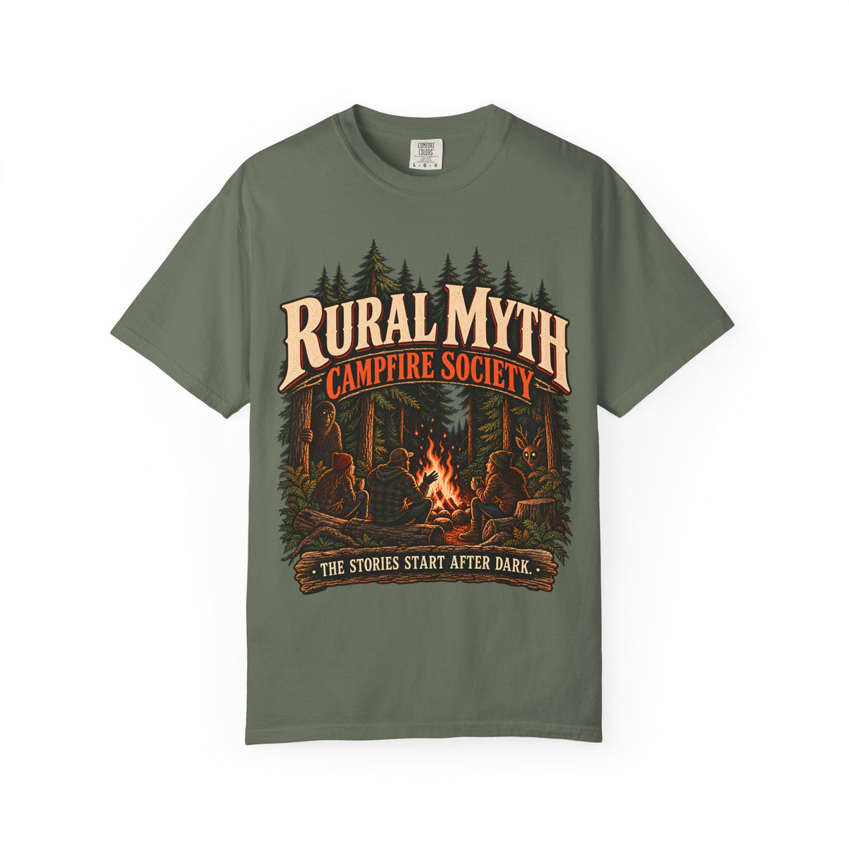 Campfire Witness Society T-Shirt in Moss, front view