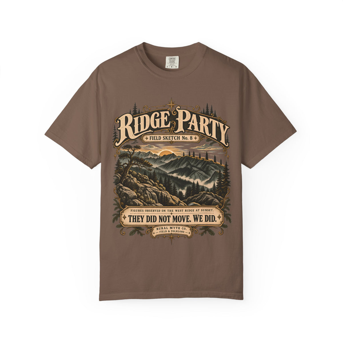 Ridge Party Shadow Figures T-Shirt in Espresso, front view