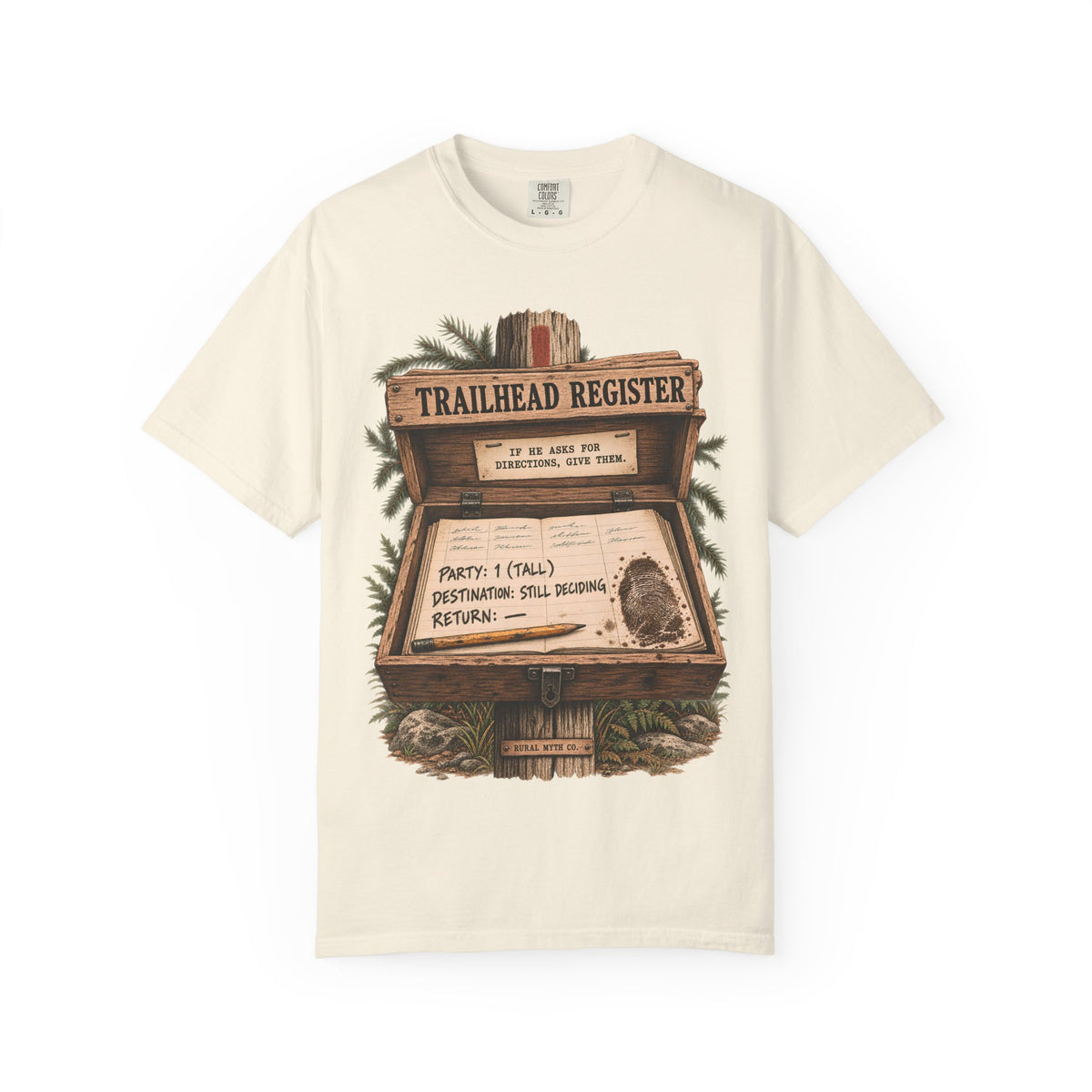 Bigfoot Trailhead Register T-Shirt in Ivory, front view