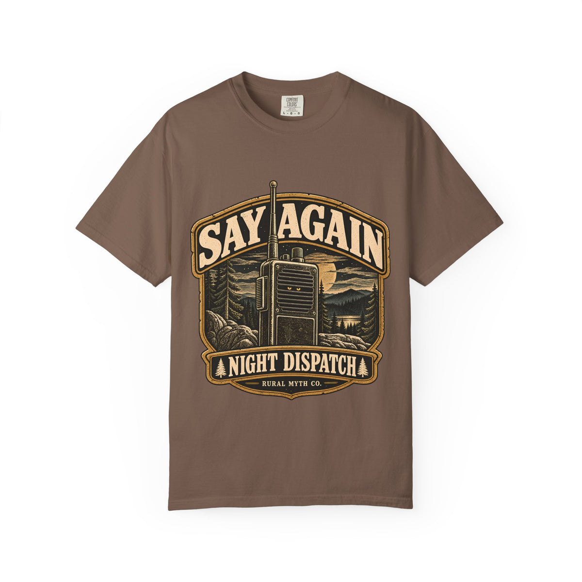 Say Again Night Dispatch T-Shirt in Espresso, front view