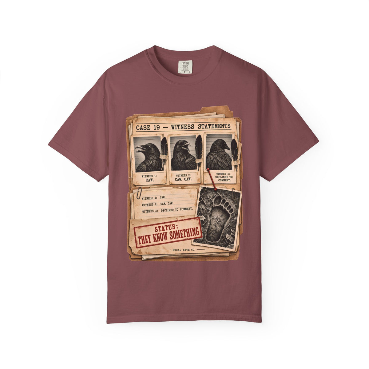 Crow Witness Statements T-Shirt in Brick, front view