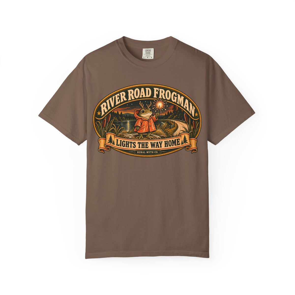 Frogman Lights the Way T-Shirt in Espresso, front view