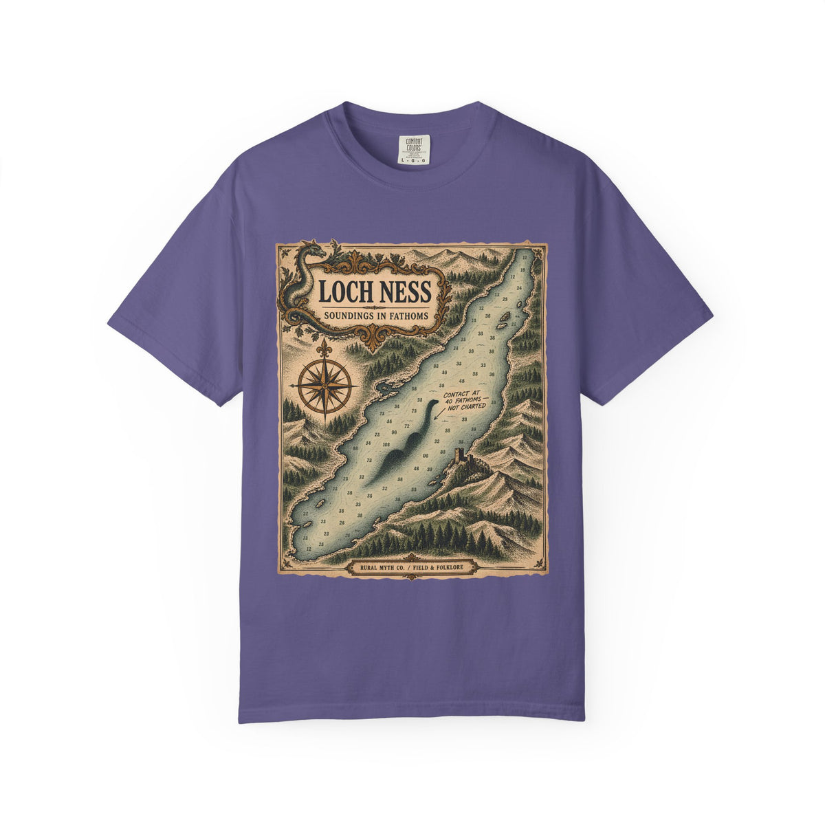 Loch Ness Nautical Chart T-Shirt in Grape, front view