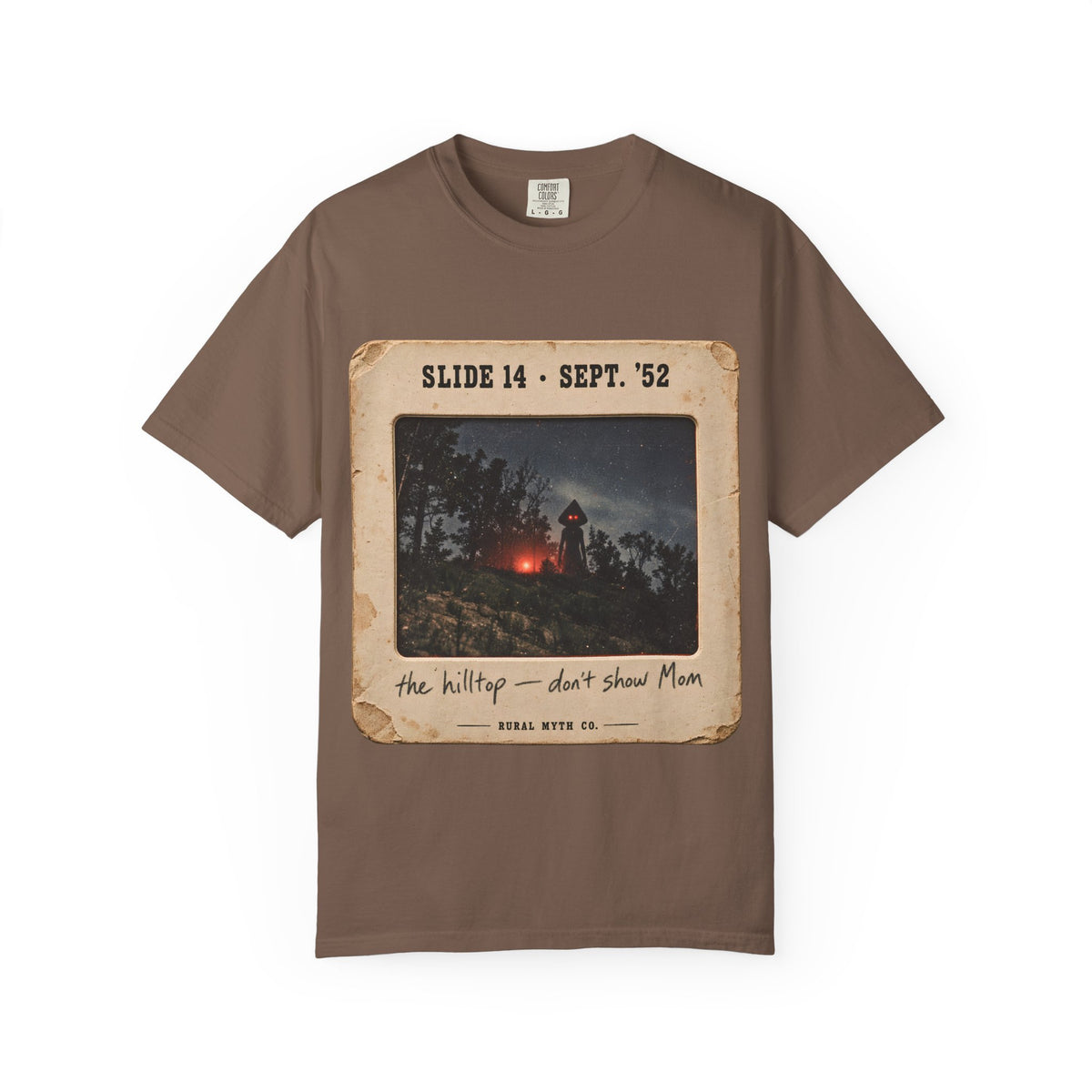 Flatwoods Monster Slide T-Shirt in Espresso, front view