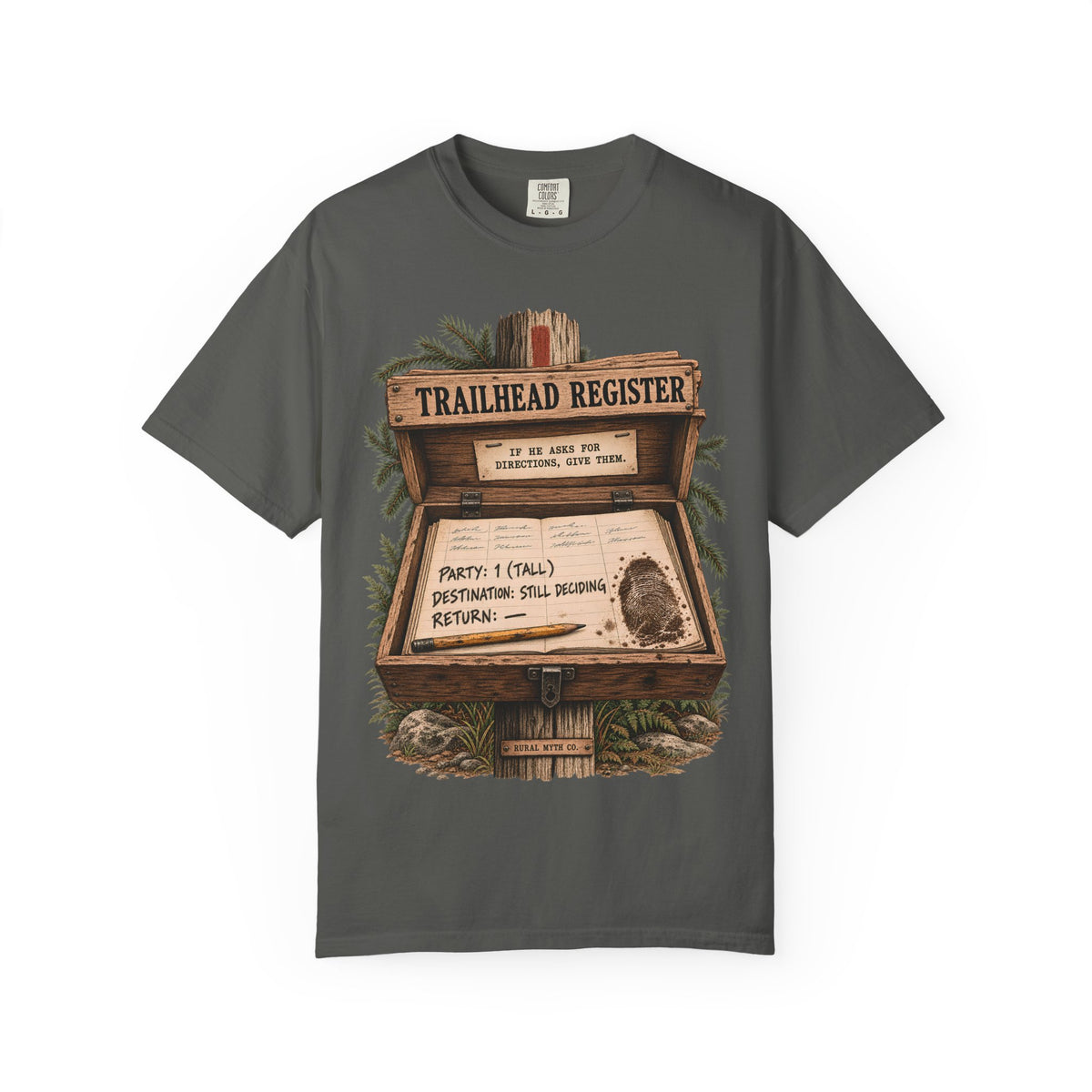 Bigfoot Trailhead Register T-Shirt in Pepper, front view