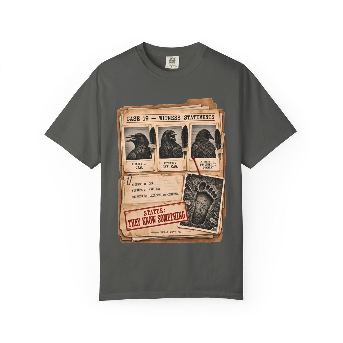 Crow Witness Statements T-Shirt in Pepper, front view